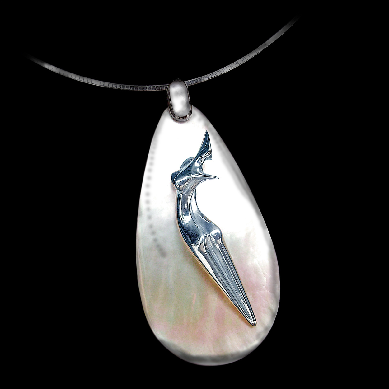 Nina, white mother of pearl and solid Silver, Jewel of Marion Bürklé