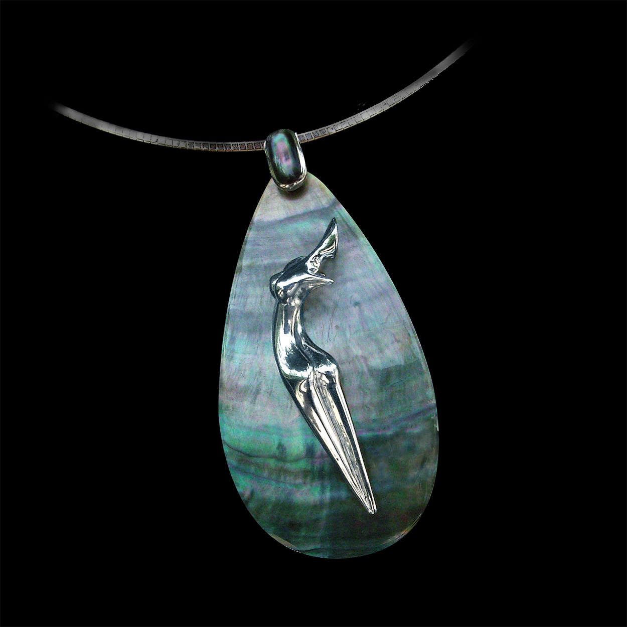 Nina, Dark Mother of pearl and solid Silver, Jewel of Marion Bürklé